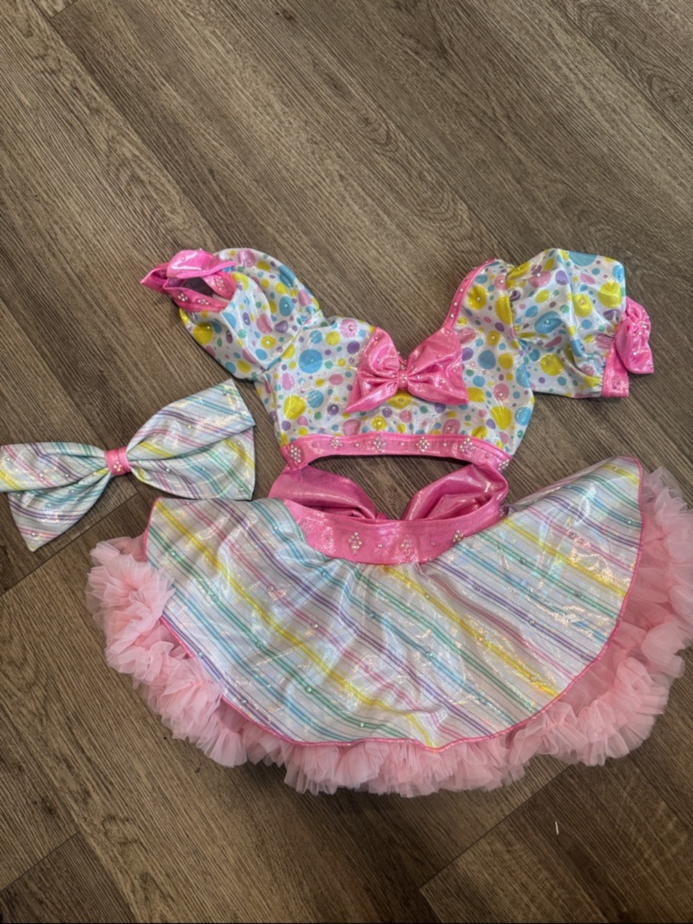 Girls Pink Pastel Polka Dot Tutu Dance Costume with Bow